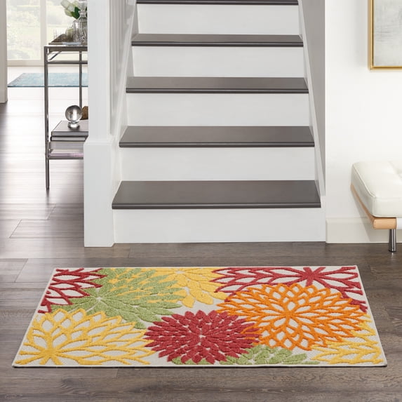 Nourison Aloha Indoor/outdoor Floral Red Multicolored Area Rug