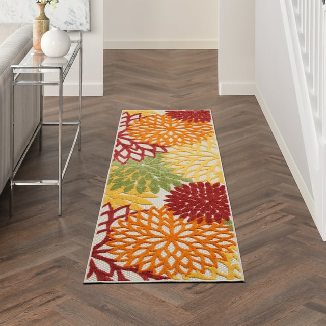 Nourison Aloha Indoor/outdoor Floral Red Multicolored Area Rug