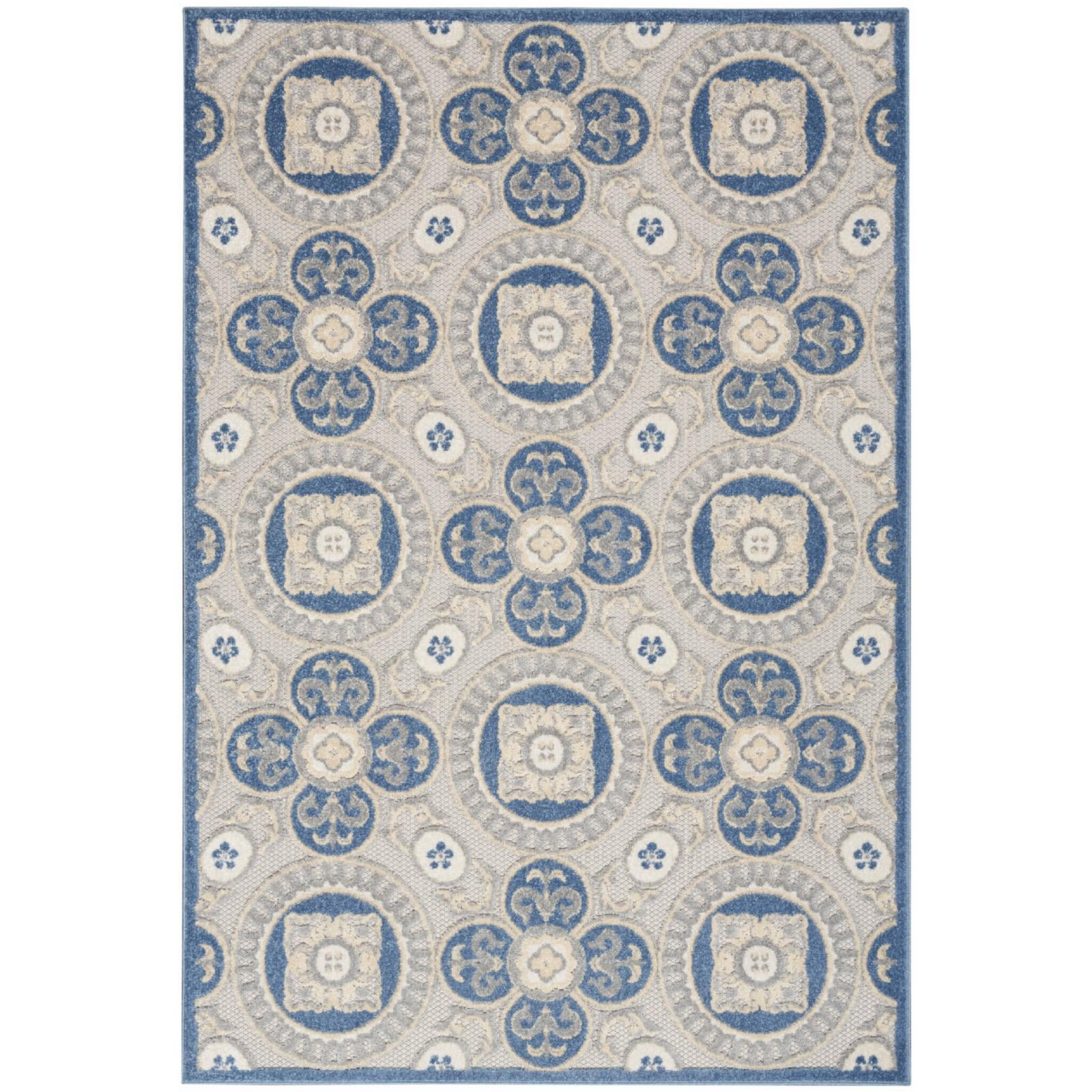 Elegance Blue/Grey Spanish Tile Pattern Outdoor Rug 32"x4"