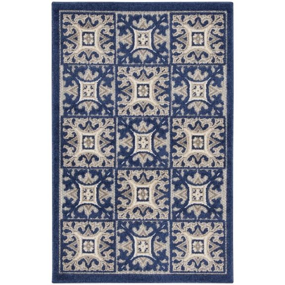 Nourison Aloha 2'8" x 4' Blue Contemporary Indoor/Outdoor Rug