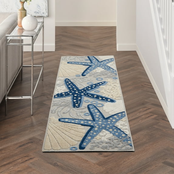 Nourison Aloha Indoor/outdoor Tropical Blue/Grey Area Rug