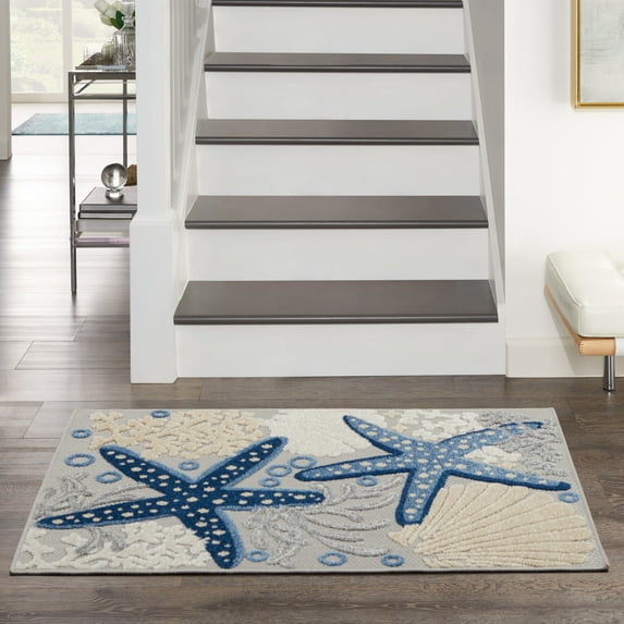 Nourison Aloha Indoor/outdoor Tropical Blue/Grey Area Rug