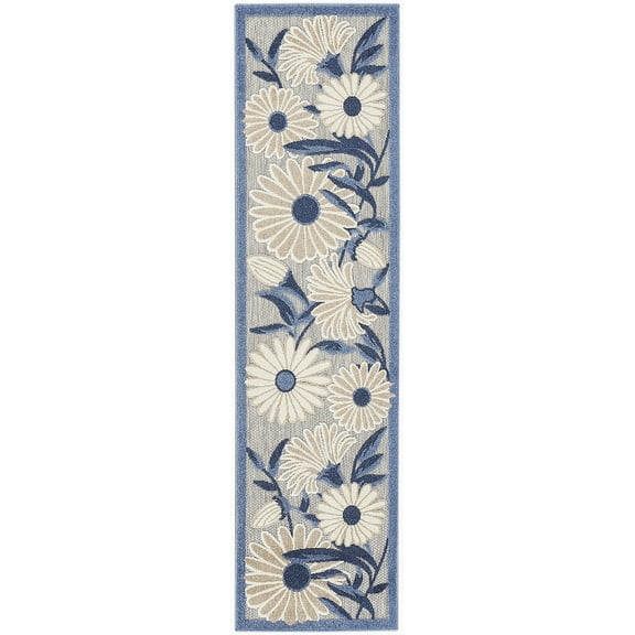 Nourison Aloha Outdoor Blue Grey 2'3" x 8' Area Rug (2x8)