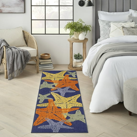 Nourison Aloha Outdoor Blue Multicolor 2'3" x 8' Area Rug (2x8)