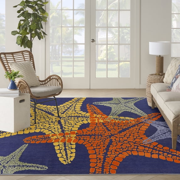 Nourison Aloha Outdoor Blue Multicolor 7'10" x 10'6" Area Rug (8x11)