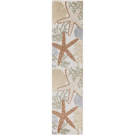Nourison Aloha Outdoor Ivory Multicolor 2'3" x 8' Area Rug (2x8)