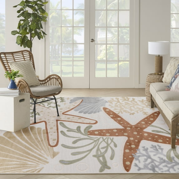 Nourison Aloha Outdoor Ivory Multicolor 7'10" x 10'6" Area Rug (8x11)