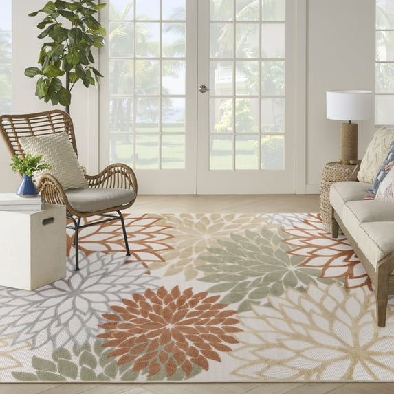 Nourison Aloha Outdoor Ivory Multicolor 7'10" x 10'6" Area Rug (8x11)