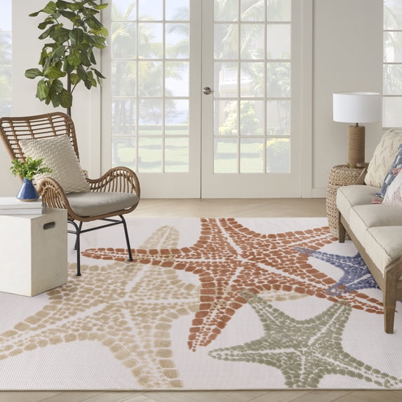 Nourison Aloha Outdoor Ivory Multicolor 7'10" x 10'6" Area Rug (8x11)