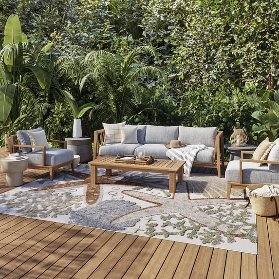 Nourison Aloha Outdoor Ivory Multicolor 9' x 12' Area Rug (9x12)