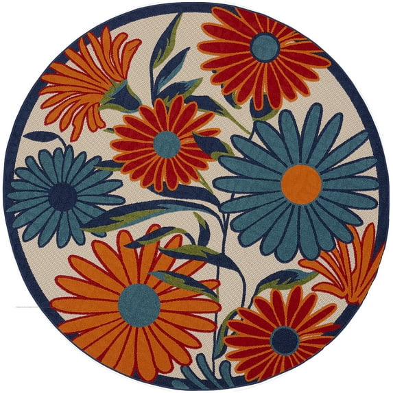Nourison Aloha Outdoor Multicolor 5'3" x Round Area Rug (5 Round)
