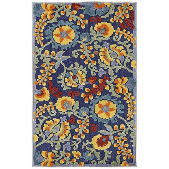 Nourison Aloha Outdoor Navy Multicolor 2'8" x 4' Area Rug (3x4)