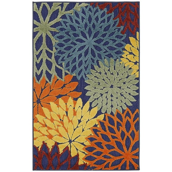 Nourison Aloha Outdoor Navy Multicolor 2'8" x 4' Area Rug (3x4)