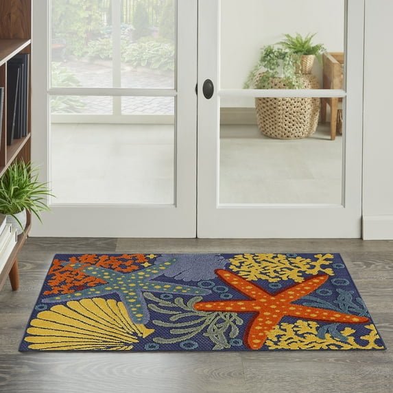 Nourison Aloha Outdoor Navy Multicolor 2'8" x 4' Area Rug (3x4)