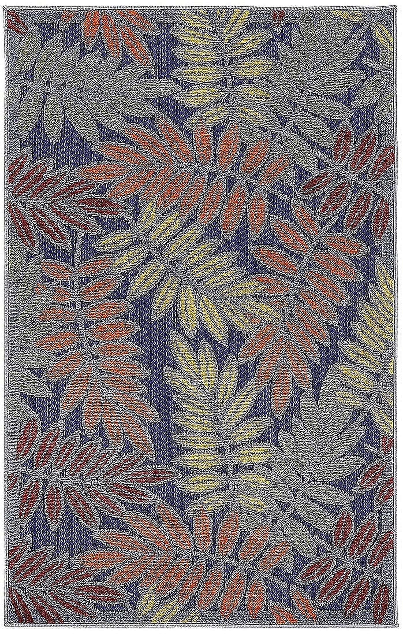 Navy Multicolor Floral Leaf Outdoor Rug 2'8" x 4'