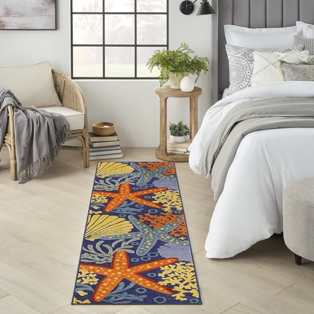 Nourison Aloha Outdoor Navy Multicolor 2' x 6' Area Rug (2x6)