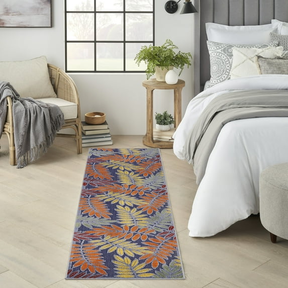 Nourison Aloha Outdoor Navy Multicolor 2' x 6' Area Rug (2x6)