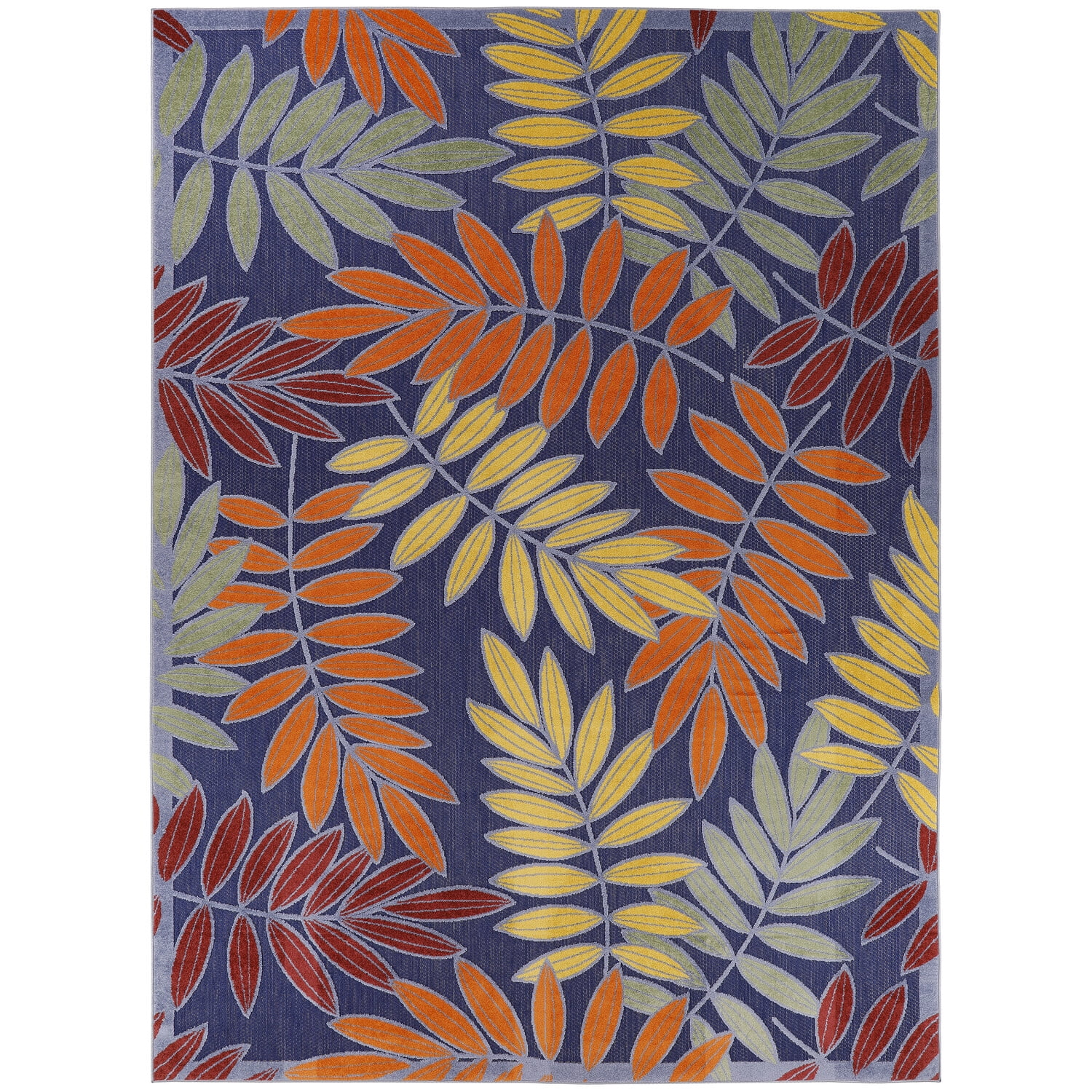 Navy Multicolor Floral Synthetic Rectangular 10' x 14' Rug