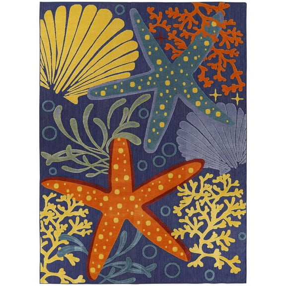 Nourison Aloha Outdoor Navy Multicolor 7'10" x 10'6" Area Rug (8x11)