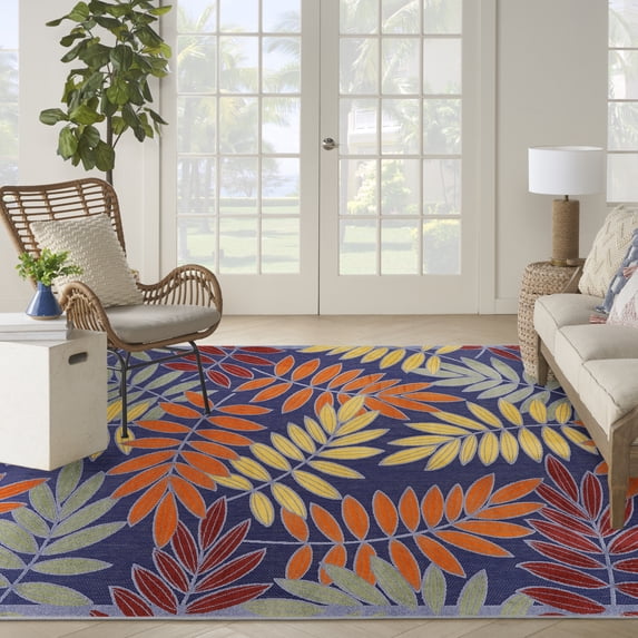 Nourison Aloha Outdoor Navy Multicolor 9' x 12' Area Rug (9x12)