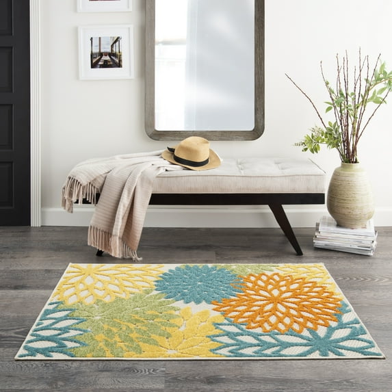 Nourison Aloha Outdoor Turquoise/Multicolor 3' x 5' Area Rug (3x5)