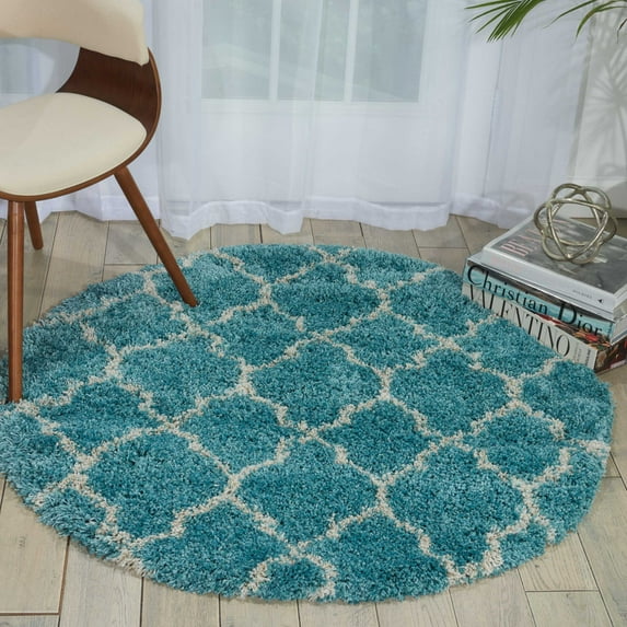 Nourison Amore Shag Aqua 3'11" x ROUND Area Rug, (4 Round)