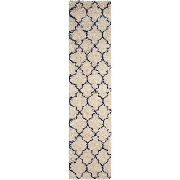 Nourison Amore Shag Trellis Ivory/Blue 2'2" x 10' Area Rug, (10' Runner)