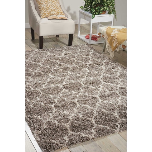 Nourison Amore Shag Trellis Stone 3'2" x 5' Area Rug, (3' x 5')