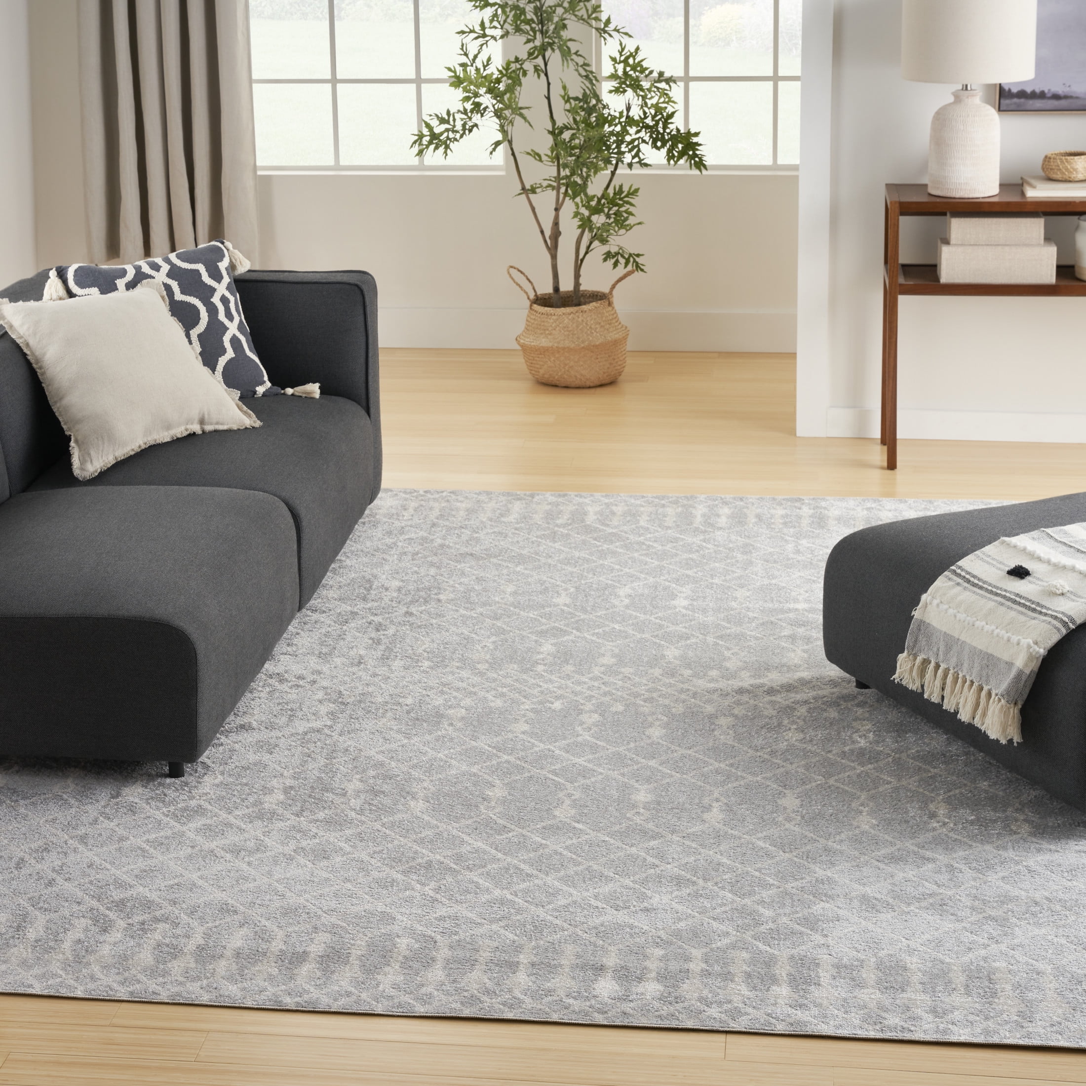 Astra Gray 12' x 15' Synthetic Trellis Washable Rug