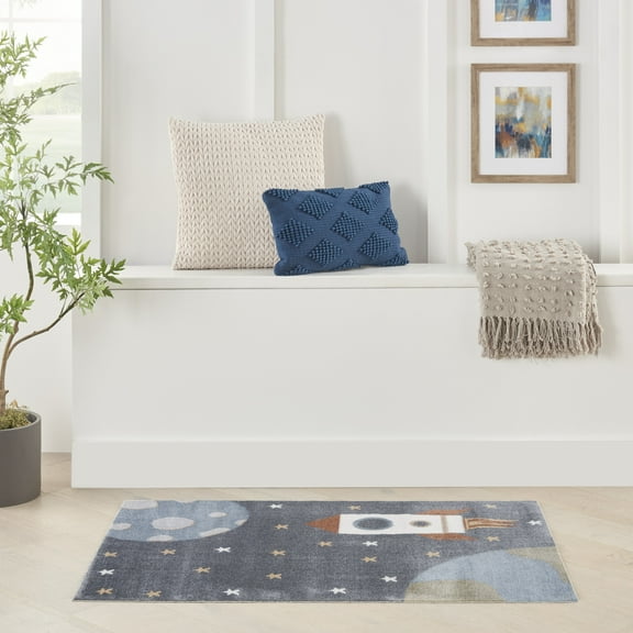Nourison Astra Machine Washable 2'2" x 4' Sky Blue Kids Indoor Rug