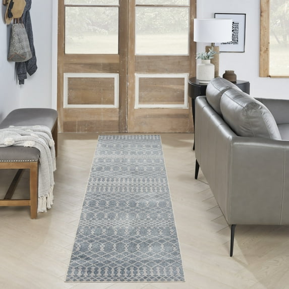 Nourison Astra Machine Washable 2' x 6' Blue Bohemian Indoor Rug