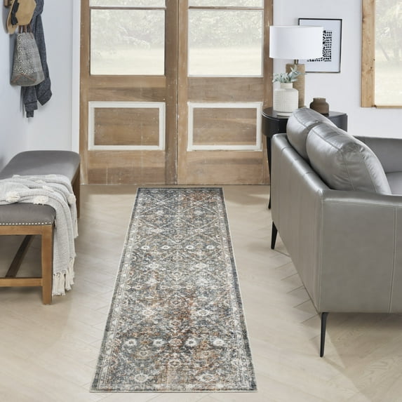 Nourison Astra Machine Washable 2' x 6' Ivory Multicolor Vintage Indoor Rug