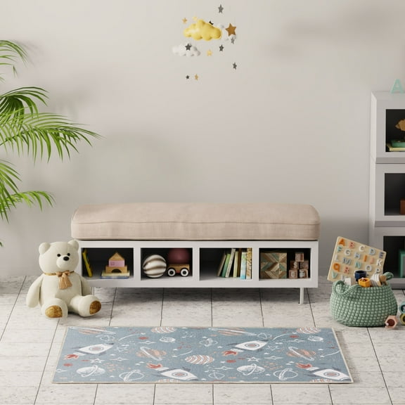 Nourison Astra Machine Washable 3'3" x 5' Blue Multicolor Kids Indoor Rug