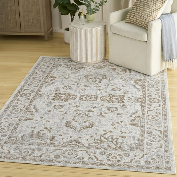 Nourison Astra Machine Washable 4' x 6' Grey Vintage Indoor Rug