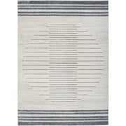 Nourison Astra Machine Washable 4 x 6 Ivory Blue Mid-Century Modern Indoor Flatweave Rug