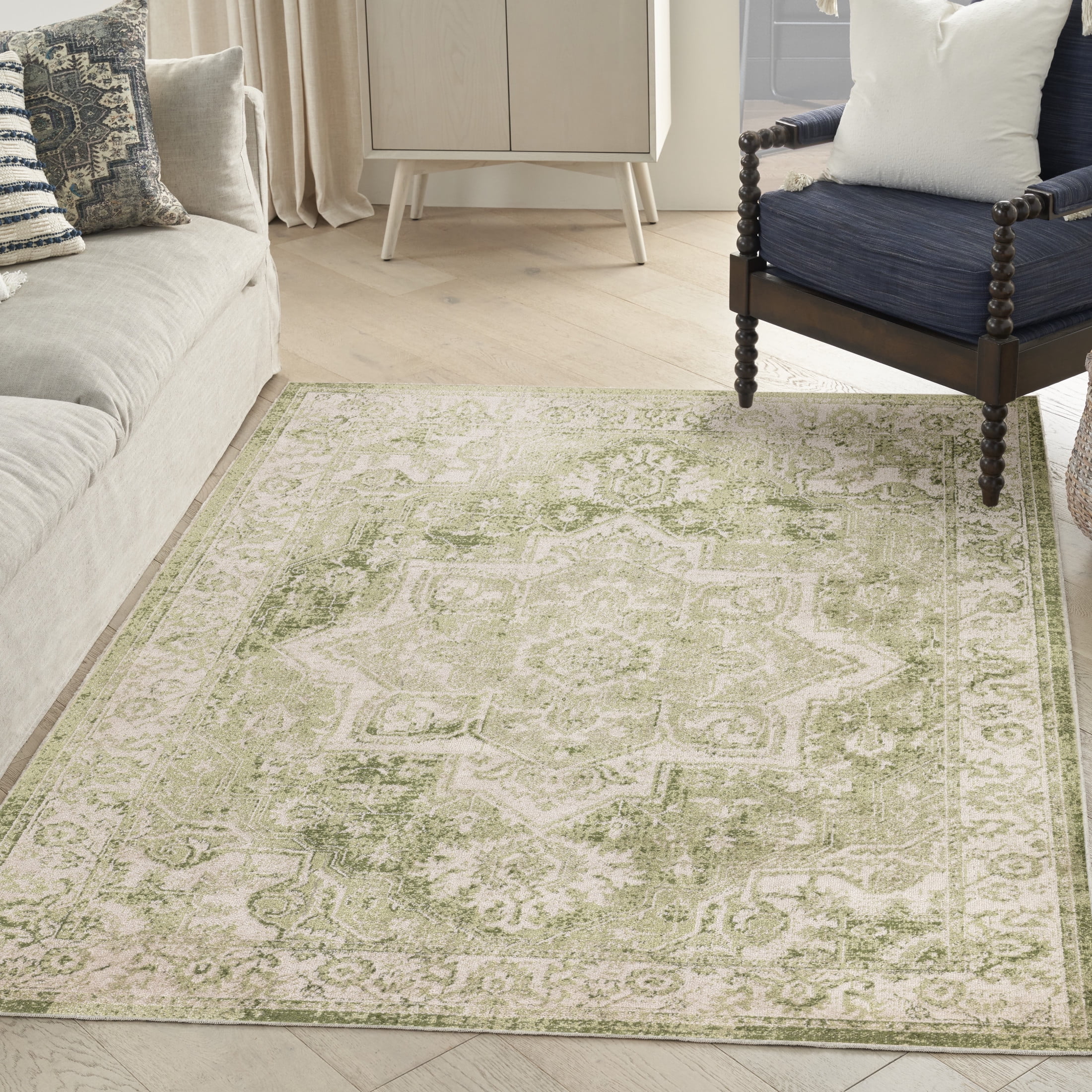 Nourison Astra Machine Washable 4' x 6' Ivory Green Vintage Indoor Rug