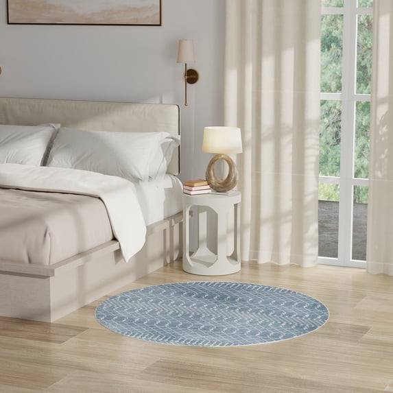 Nourison Astra Machine Washable 4' x Round Blue Bohemian Indoor Rug