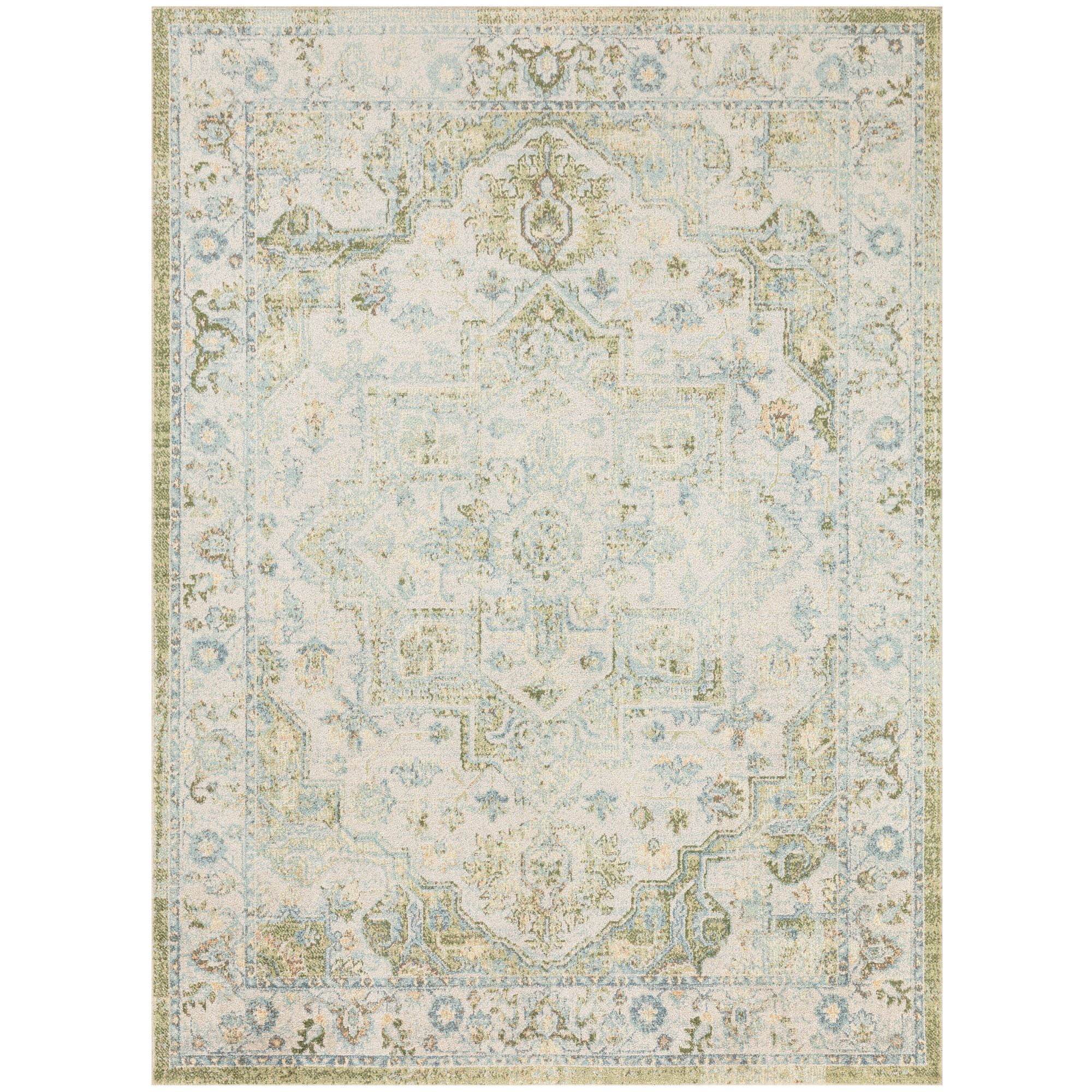 Nourison Astra Machine Washable 5'3" x 7' Blue Green Vintage Indoor Flatweave Rug