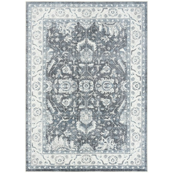 Nourison Home Astra Machine Washable 5'3" x 7' Slate Vintage Indoor Rug