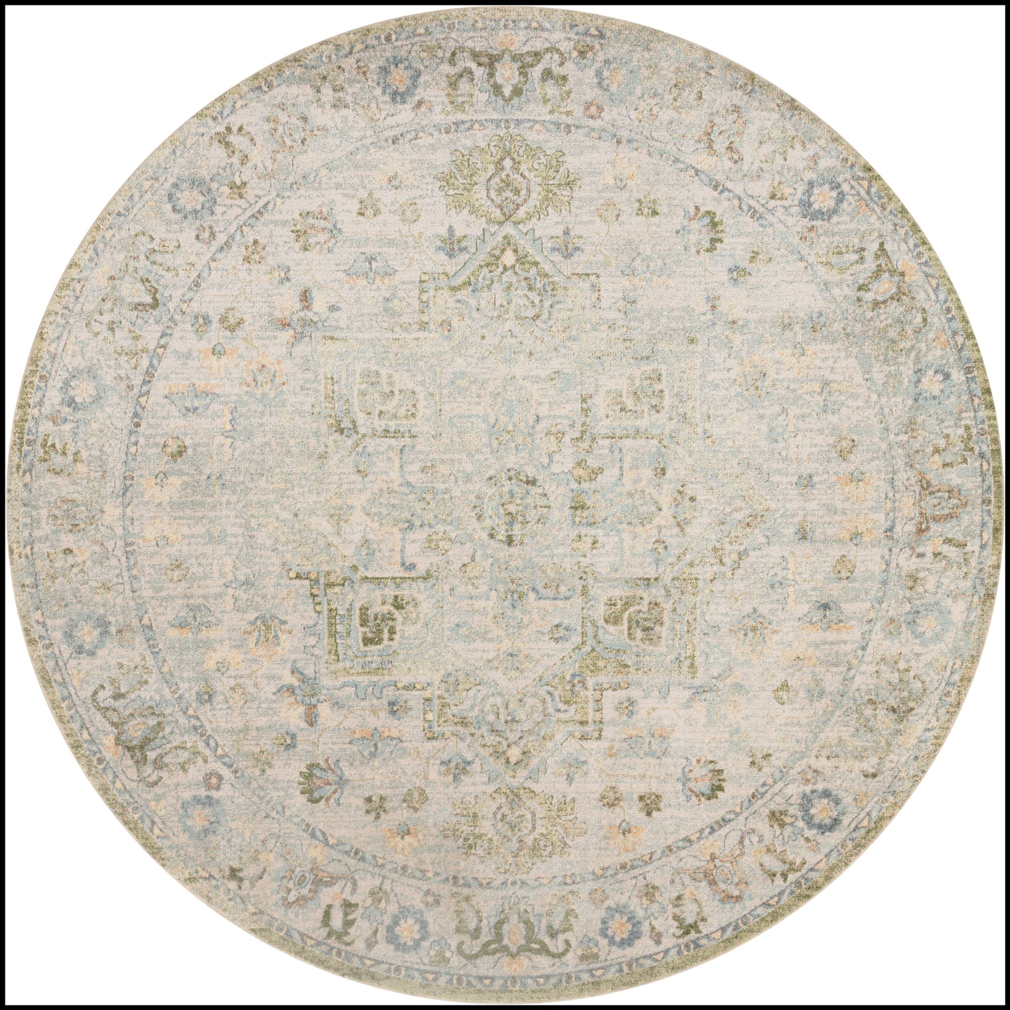 Nourison Astra Machine Washable 5'3" x Round Blue Green Vintage Indoor Flatweave Rug