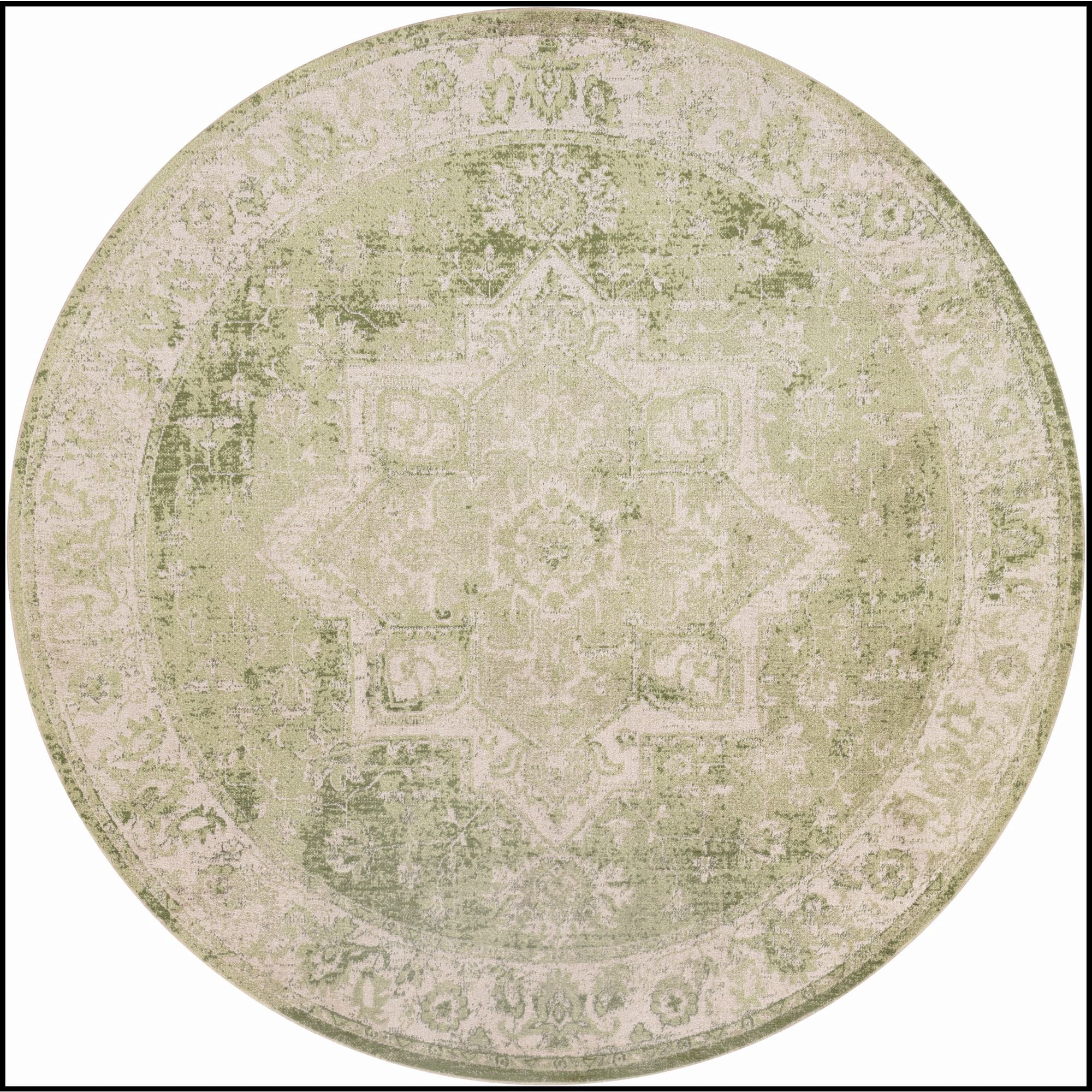 Nourison Astra Machine Washable 5'3" x Round Ivory Green Vintage Indoor Flatweave Rug