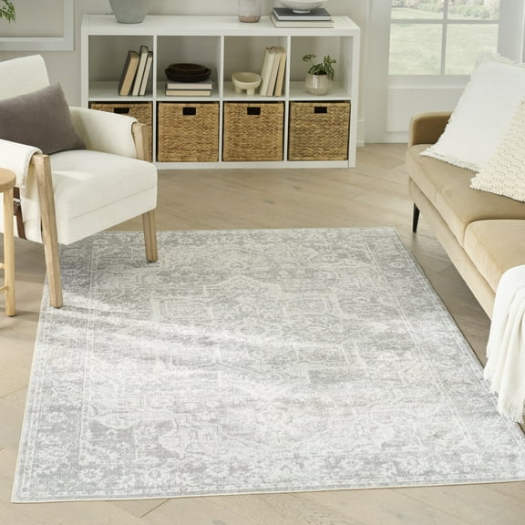 Nourison Astra Machine Washable 5'3" x 7' Grey Vintage Indoor Rug