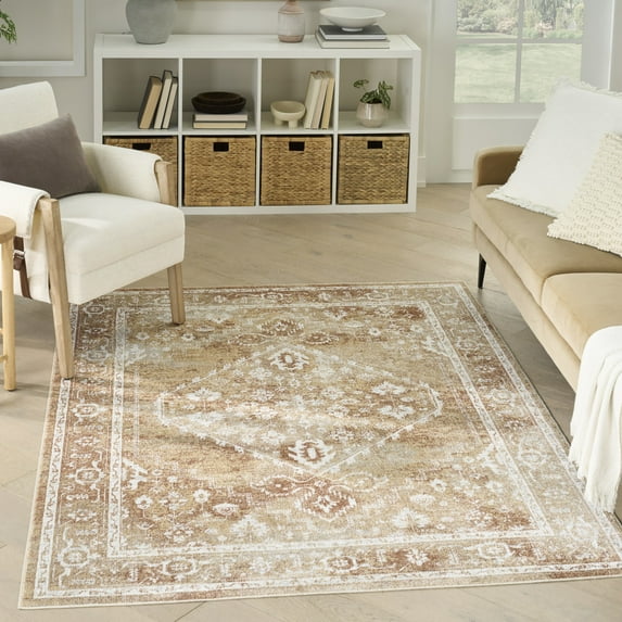 Nourison Astra Machine Washable 5'3" x 7' Rust Multicolor Vintage Indoor Rug