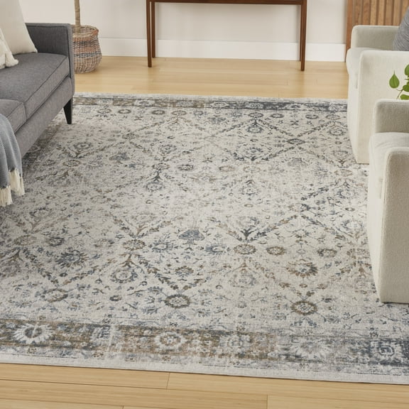 Nourison Astra Machine Washable 6'7" x 9' Ivory Blue Vintage Indoor Rug