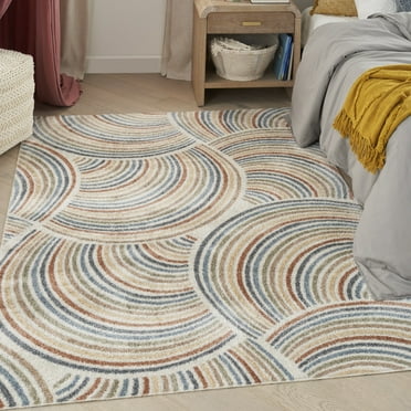 Nourison Astra Machine Washable 6' x 9' Ivory Multicolor Mid-Century Modern Indoor Rug