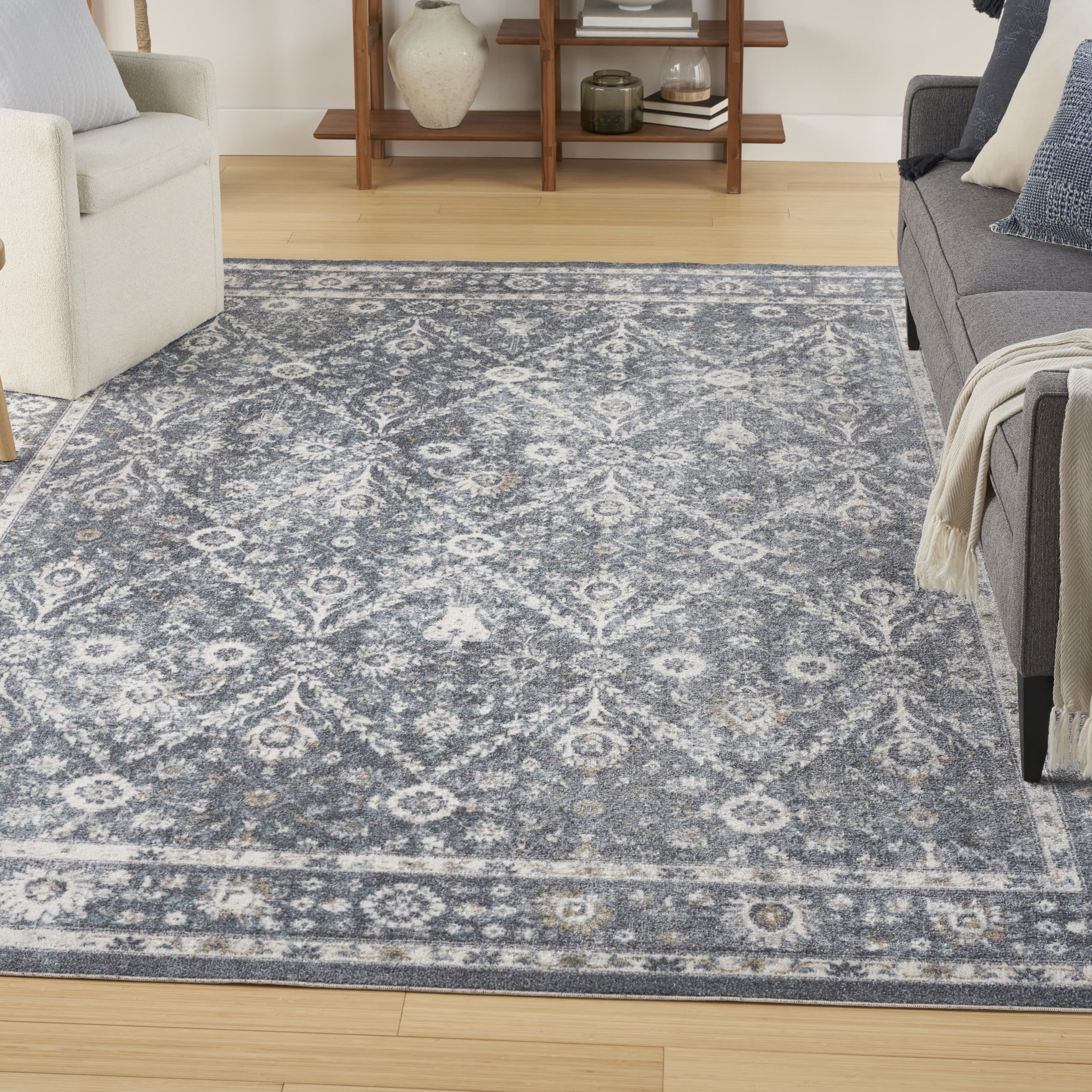 Nourison Astra Machine Washable 7'10" x 10' Dark Blue Vintage Indoor Rug