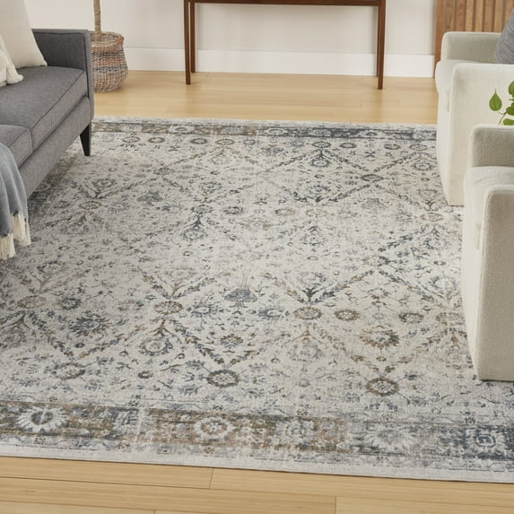 Nourison Astra Machine Washable 7'10" x 10' Ivory Blue Vintage Indoor Rug