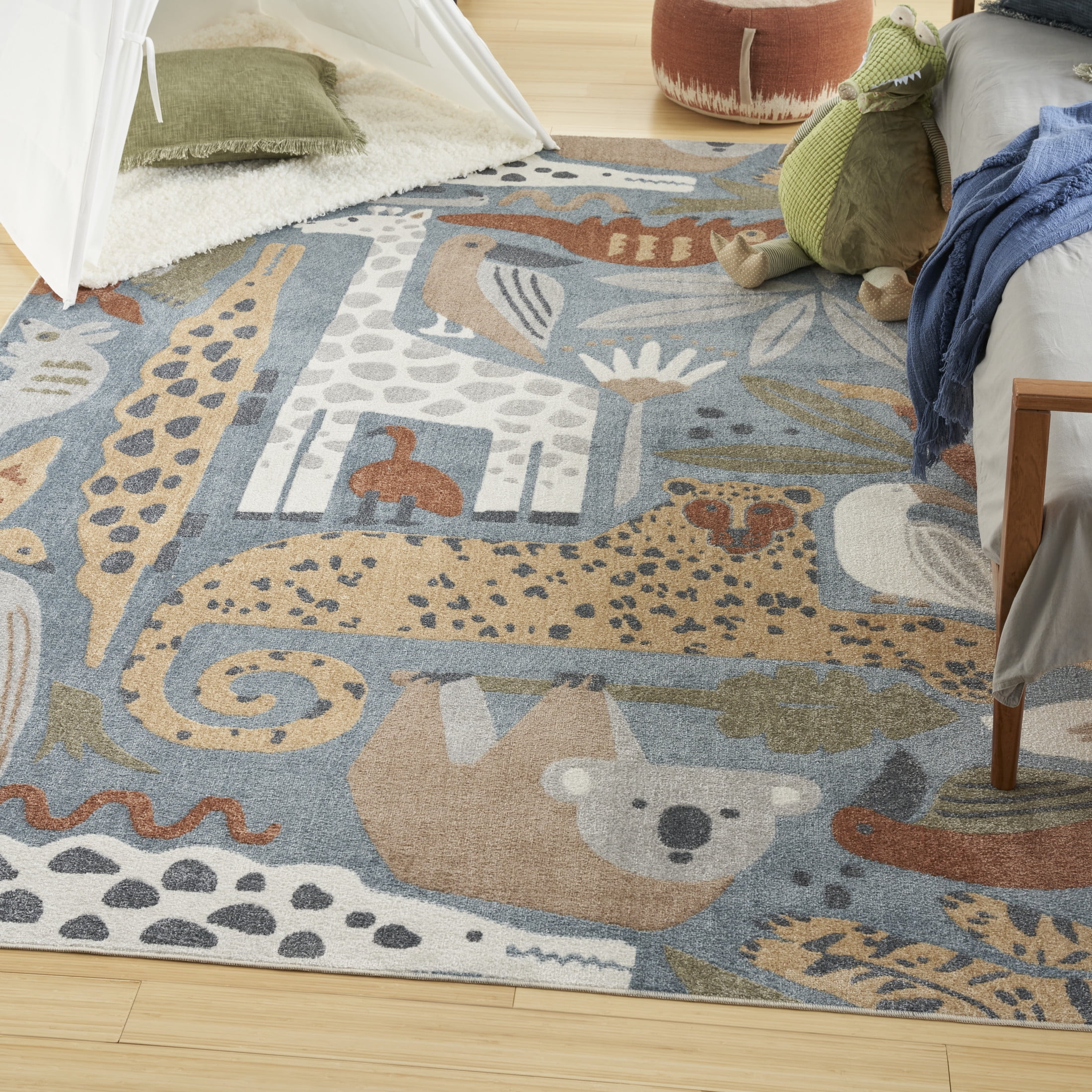 Astra Multicolor Safari Animals Kids Rug 7'10" x 10' Synthetic