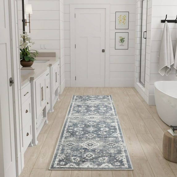 Nourison Astra Machine Washable 2'2" x 8' Denim Vintage Indoor Rug