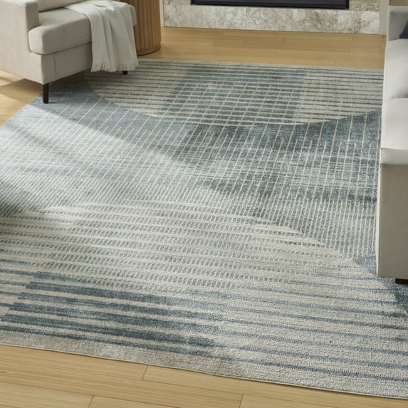 Nourison Astra Machine Washable 9' x 12' Blue Mid-Century Modern Indoor Rug
